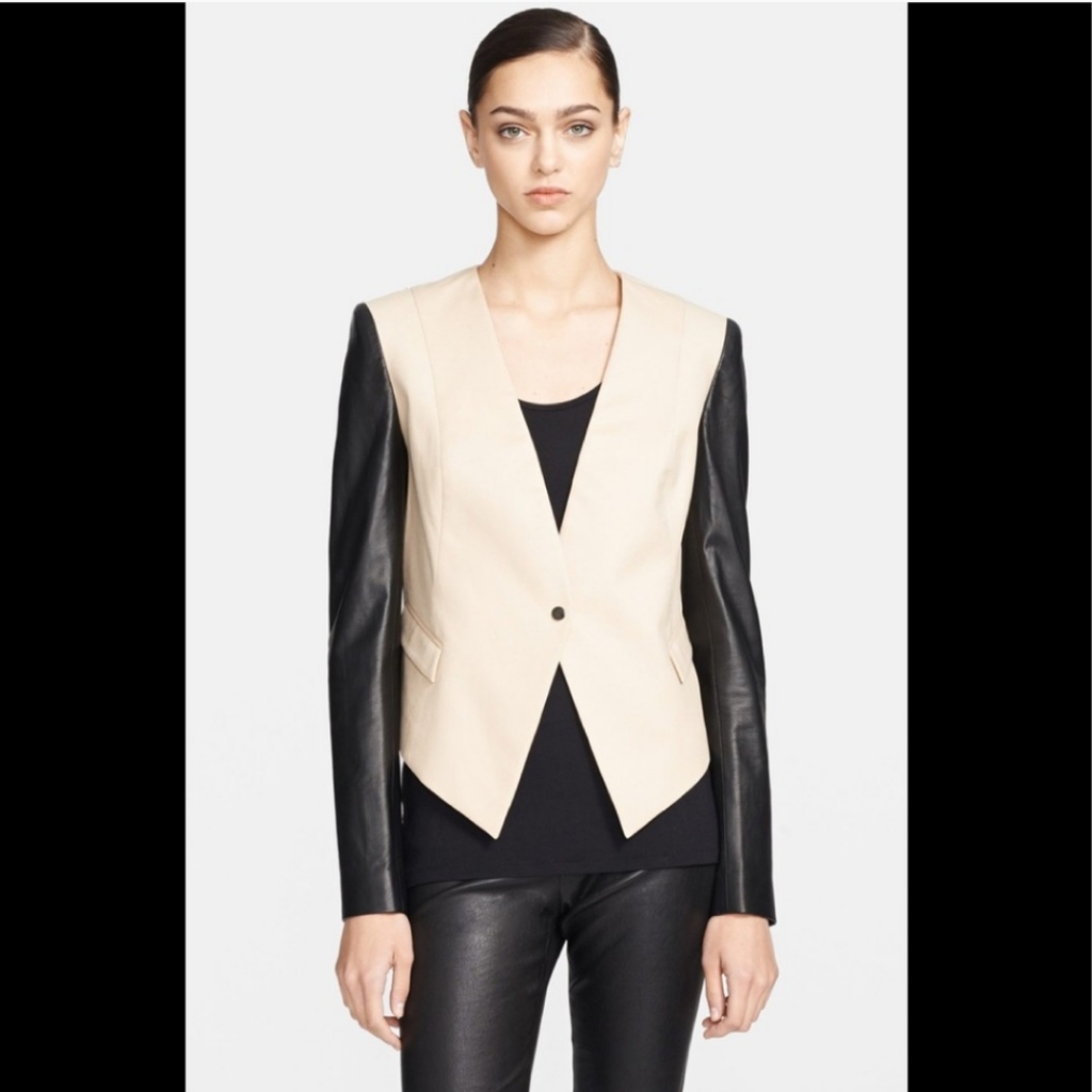 Robert Rodriguez Color Block Leather Sleeve Blazer